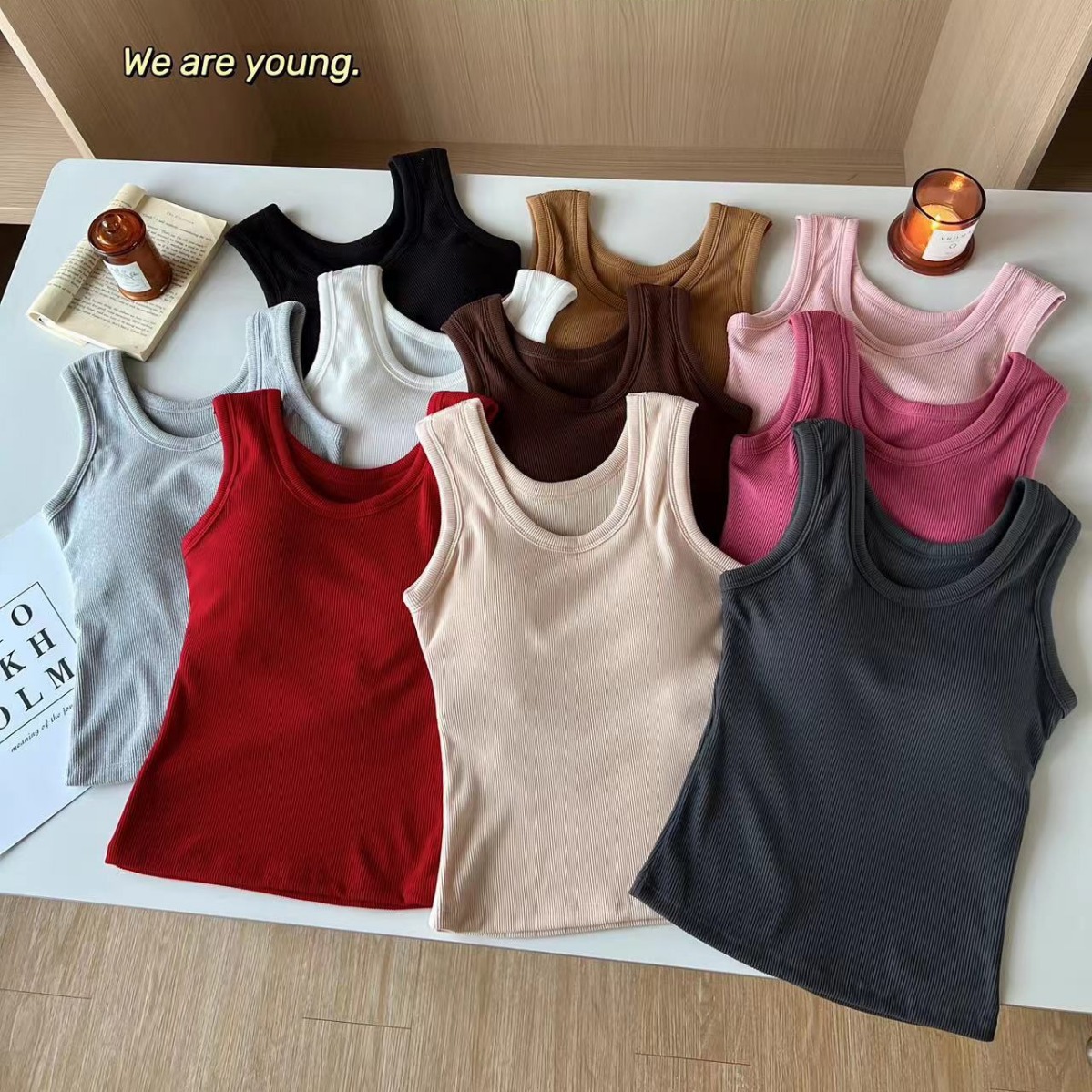 秋冬新款螺紋德絨保暖吊帶背心女辣妹顯瘦修身百搭無袖氣質上衣女