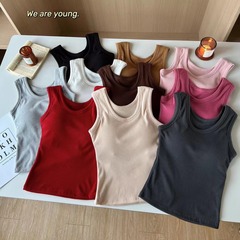 秋冬新款螺紋德絨保暖吊帶背心女辣妹顯瘦修身百搭無袖氣質上衣女