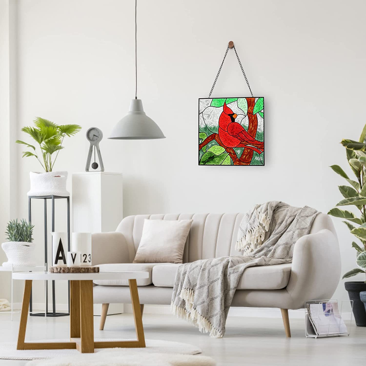 Red Bird Suncatcher Silk Screen Glass Ornament For Window Decor_voghion.com