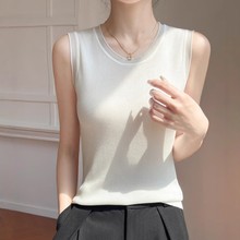 25年夏季新款天丝莱赛尔欧根纱拼接U领无袖针织背心纯色套头上衣