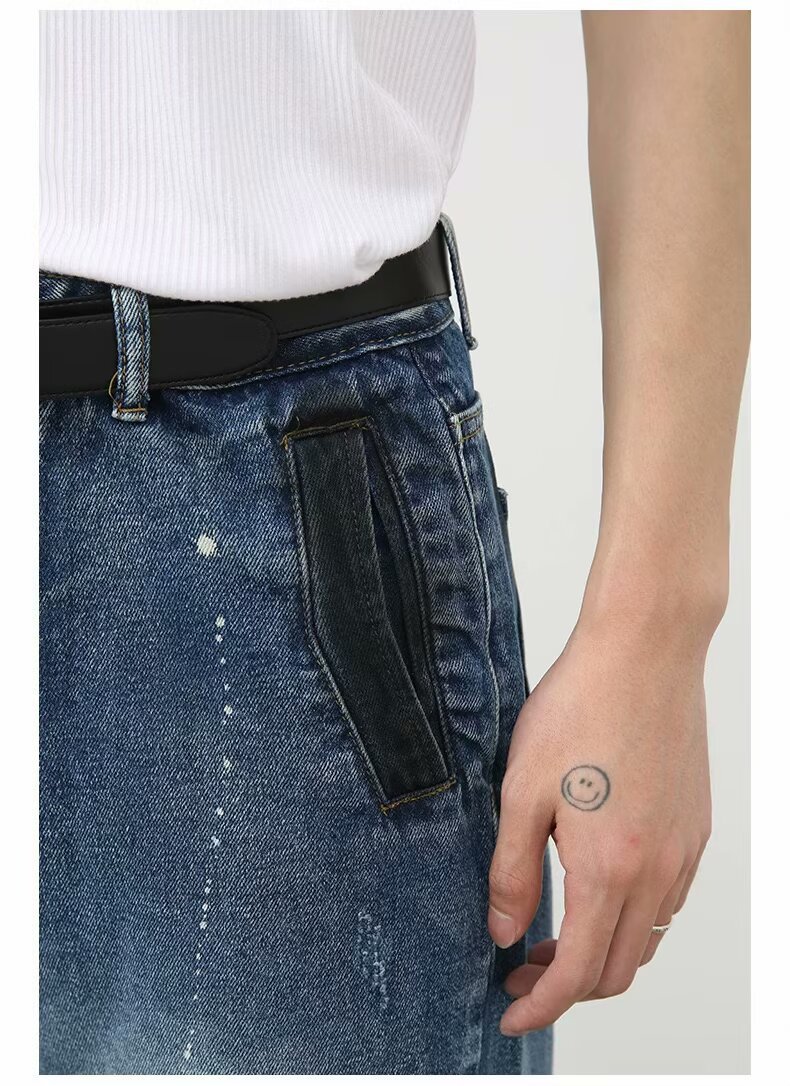 Men's Oversized Relaxed Fit Jeans Streetwear Splatter Wash Vintage Blue Paint Effect Denim (XS-3XL)_mkmklike.com