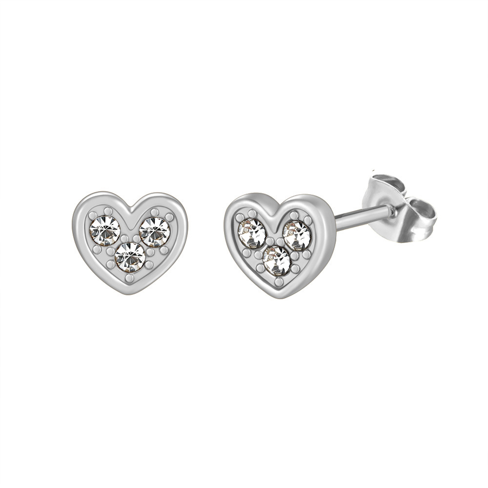 6g Weight Zircon Inlay Material Ear Studs Classification 1 Pair Elegant Heart Shape Inlay Titanium Steel Zircon Ear Studs