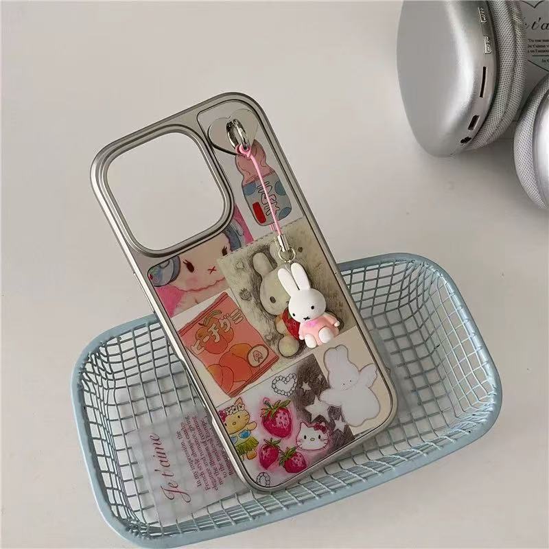 Girl Heart ins Strawberry Rabbit Illustrator Funda para iPhone 16pm Apple 14/15 Mirror 13 Nuevo