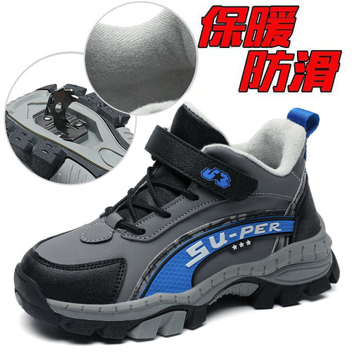 Cross-border wholesale boys and girls cotton shoes  autumn and winter new style plus velvet and thickening to keep warm and cold-proof large cotton winter snow boots
