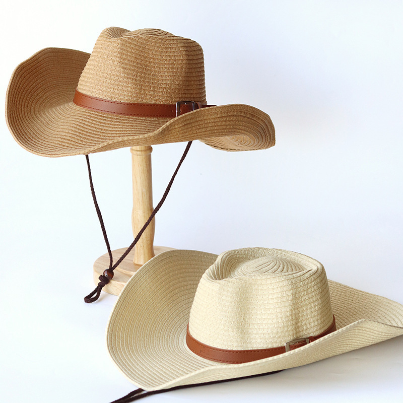 Summer Men's Oversized Brim Straw Hat Cross-Border Travel Beach Hat Sun Protection Cowboy Hat Outdoor Cycling Hat