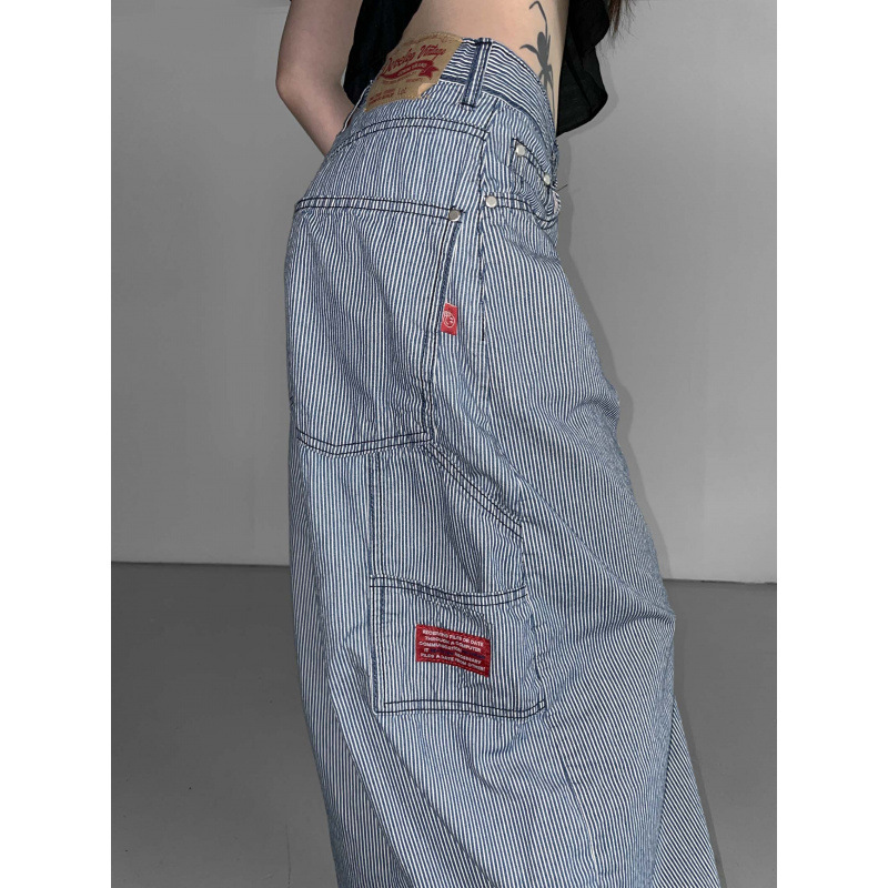 Korean Navy Striped Workwear Jeans Korean Navy Striped Workwear Jeans