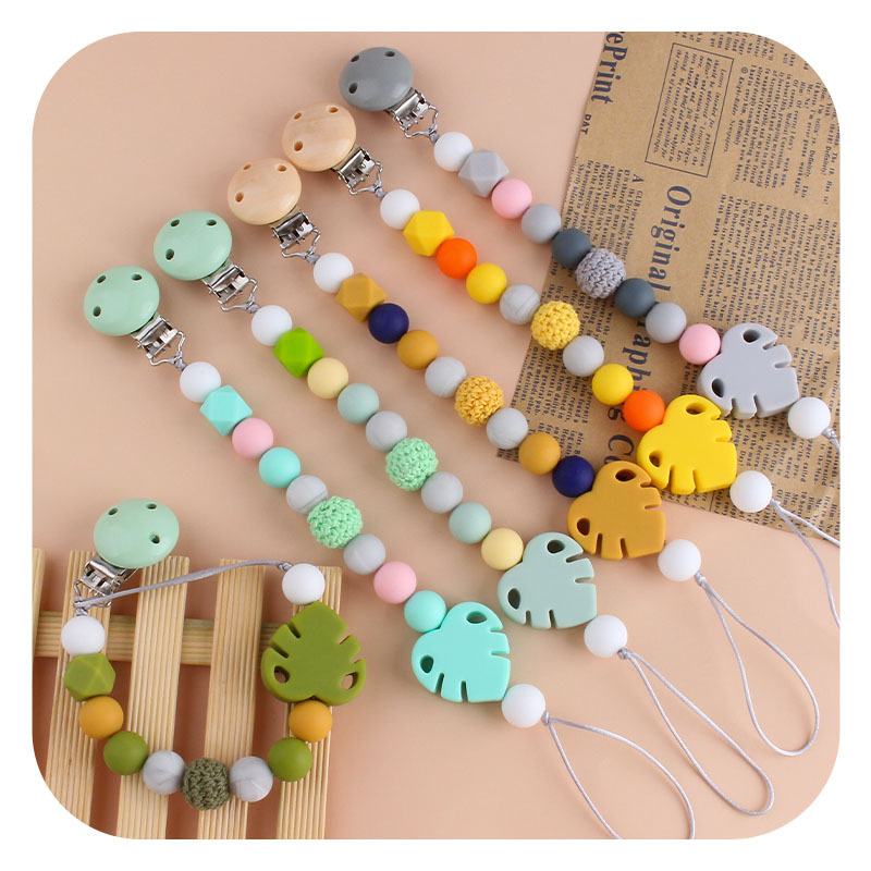 Bebé suministros DIY creativo Hemu chupete clip bebé calmante hoja de silicona molar juguete mordedor chupete cadena