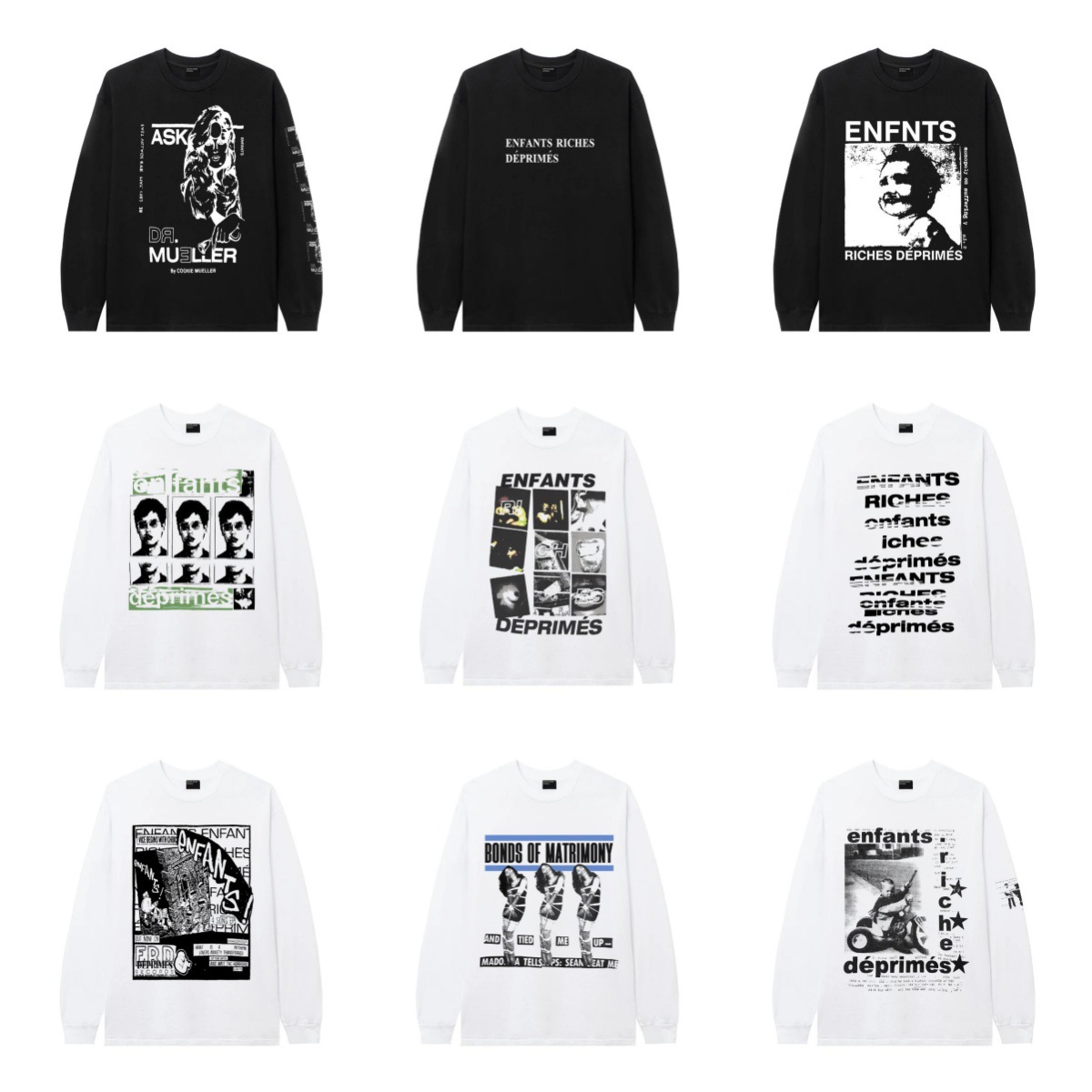 ERD憂鬱的富二代塗鴉插畫印花高街百搭休閒寬鬆長袖t恤男女情侶款