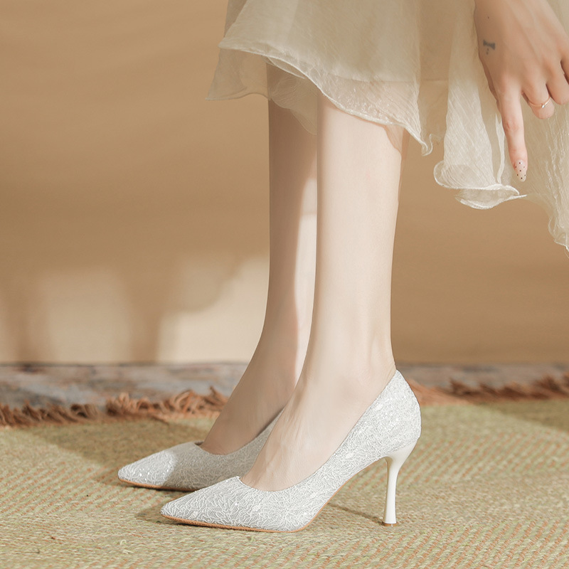 2025 New Pointed Toe Stiletto High Heels Large Size Plus Fat and Widened Women's Shoes Wedding Shoes Bridal Shoes Wedding Dress Comfortable 2025 New Pointed Toe Stiletto High Heels Large Size Plus Fat and Widened Women's Shoes Wedding Shoes Bridal Shoes Wedding Dress Comfortable