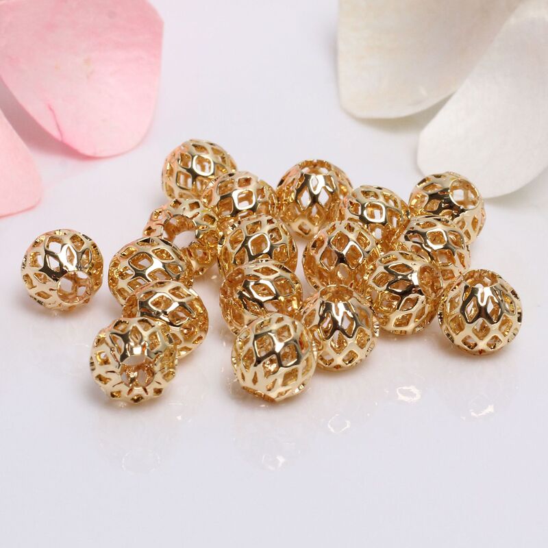Small Gold Beads 14K Gold-Filled Color-Preserving Cut Out Beads DIY Handmade Beads Cut Out Flower Beads Jewelry Accessories Loose Beads Spacer Beads