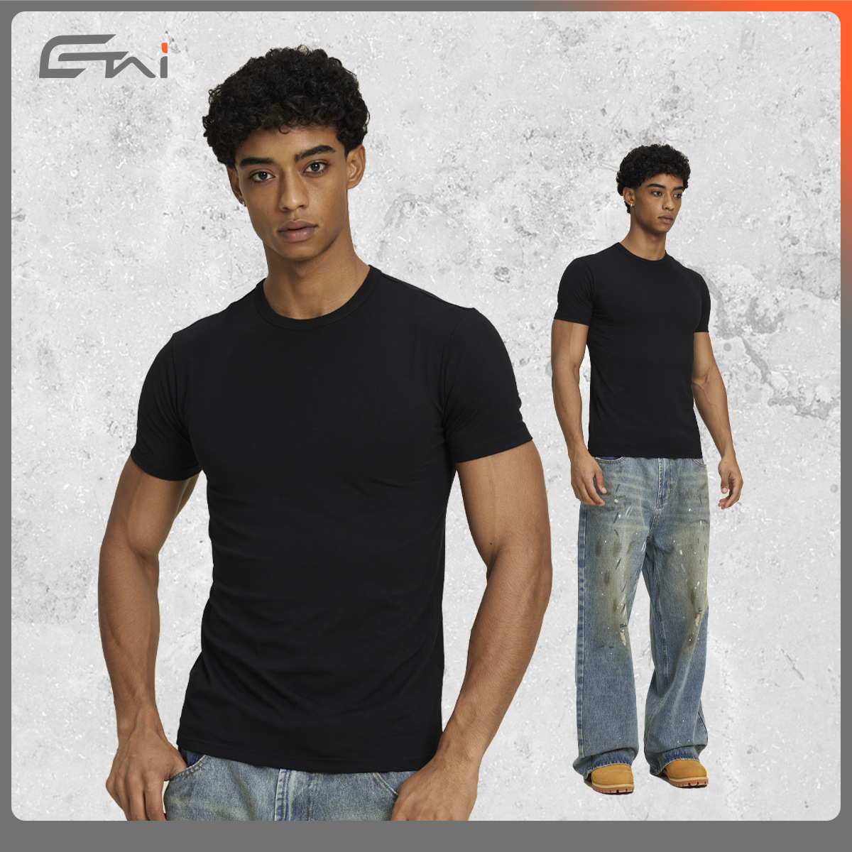 ETAI Hombre| Nuevo estilo de moda transfronterizo hombre cuello redondo delgado de manga corta estilo de estilo masculino de alta calidad pesada camiseta de color sólido