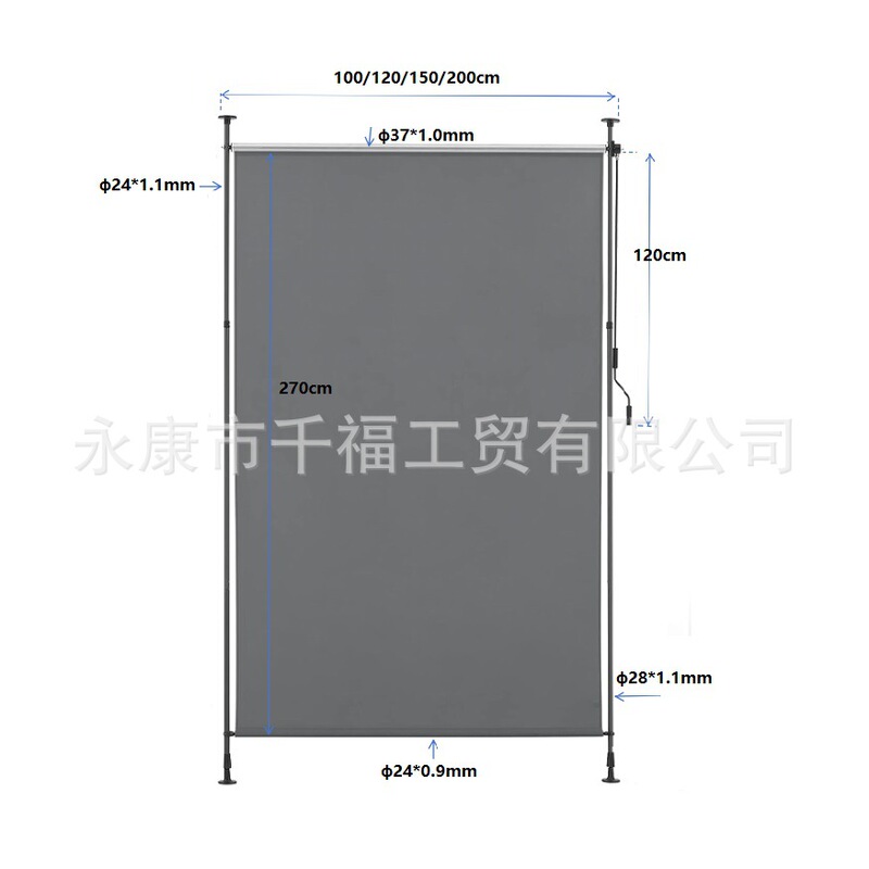 Balcony Rolling Curtain Vertical Awning with Hand Crank Pole Privacy Screen Punch-free Terrace Garden Outdoor Rolling Curtain