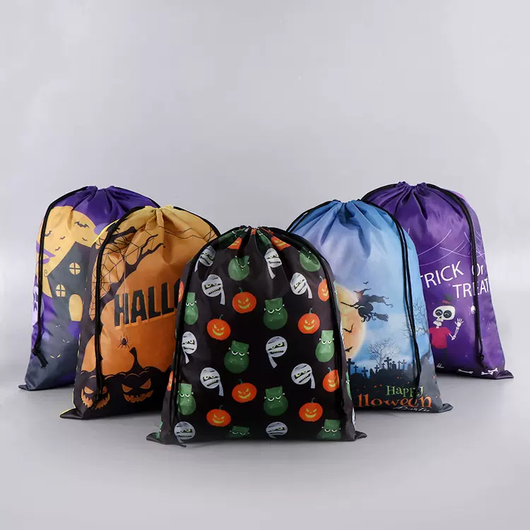 210D万圣节涤纶袋印花抽绳袋抽绳包束口袋背包袋收纳袋抽拉绳篮球