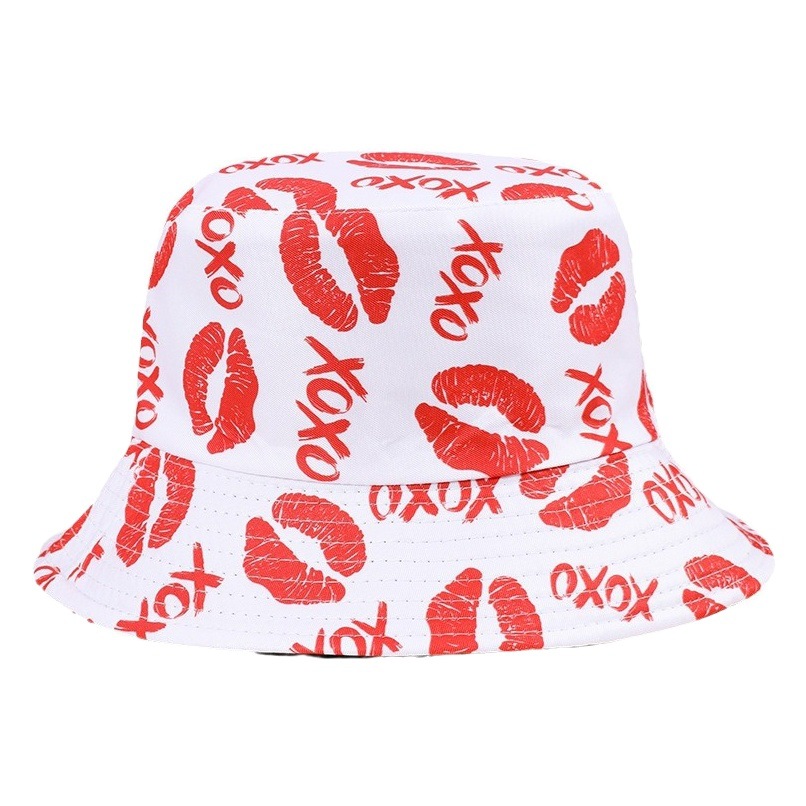 Nueva moda en forma de corazón impreso sombrero de pescador de doble cara beso de moda sombrero de sol sombrero de protección solar