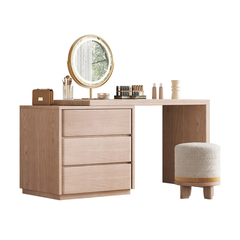 Dormitorio de madera maciza moderno y simple nórdico pequeño tipo de madera de cera blanca mesa de maquillaje de dormitorio mesa de maquillaje de madera tronco