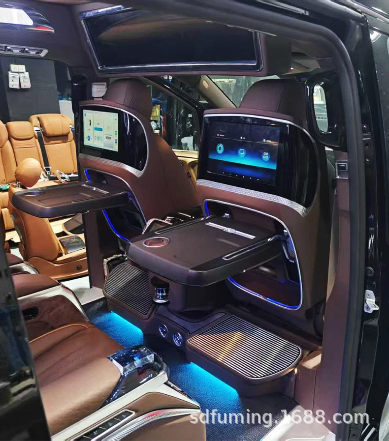 Suitable for Mercedes-Benz Vito V-Class, Toyota Hiace, Toyota Alphard, driver and passenger entertainment screen table with wireless charging, ambient lighting, and foldable design