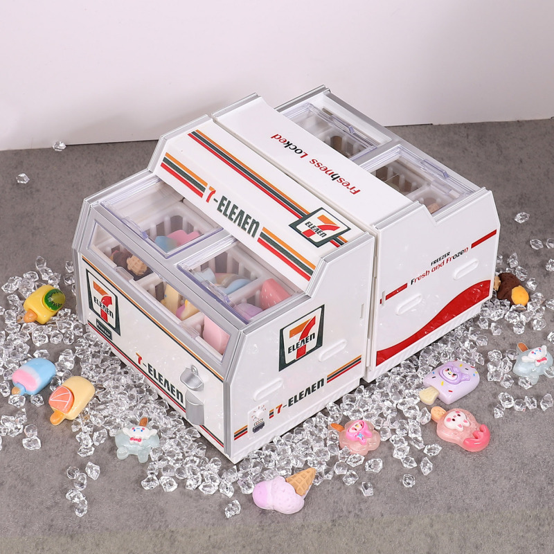 ミニチュアスーパーマーケットコンビニ水平冷凍庫子供用ままごとおもちゃシミュレーションモデルライト小型冷蔵庫アイスクリーム|undefined