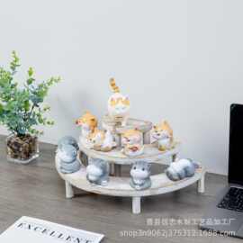 木质三层纸杯蛋糕架复古实木半圆形甜点开胃菜架分层平台展示立管
