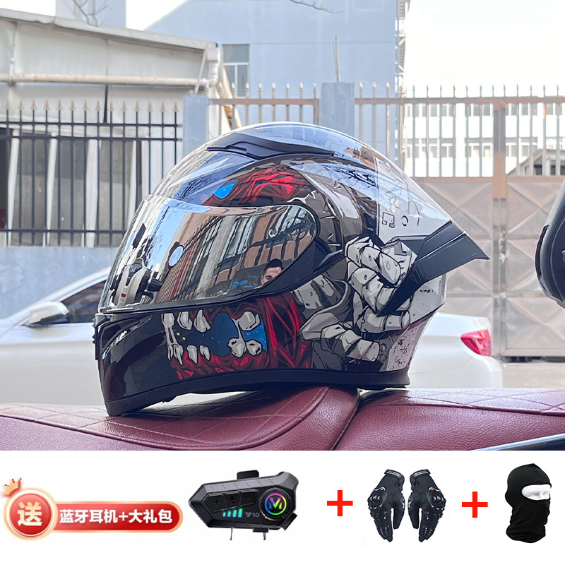 Casco de cola grande de motocicleta Jiekai Casco completo con auriculares Bluetooth Casco de conducción de motocicleta eléctrica de cuatro estaciones para hombre