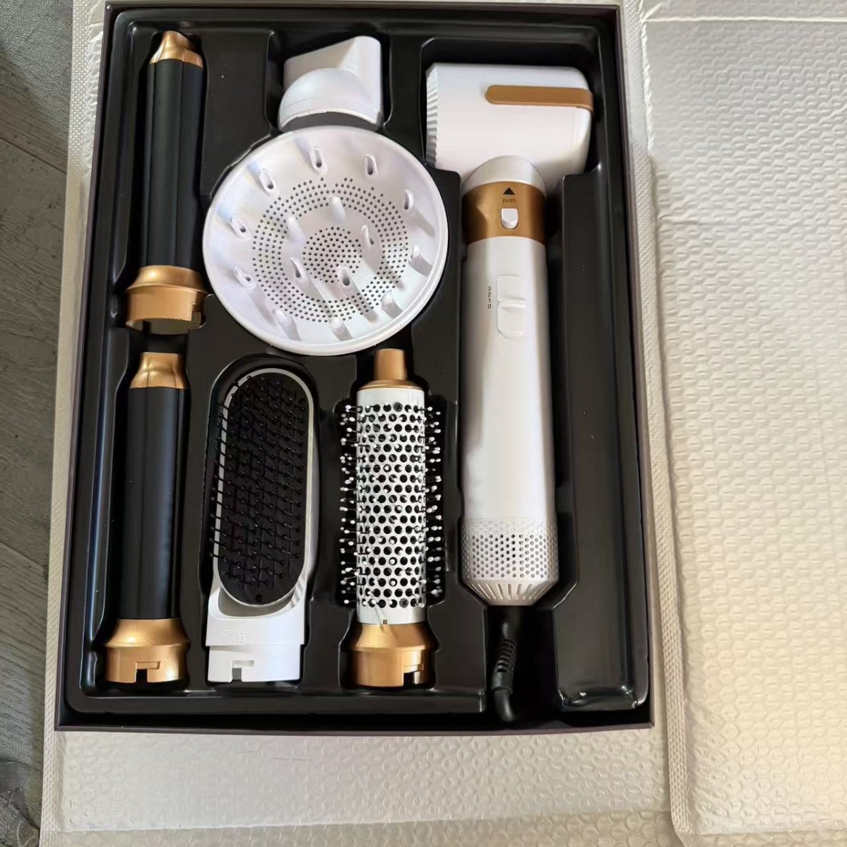 Cross-Border Popular 7-in-1 Household Air Curling Multifunctional Hot Air Comb Straightening Curling Blow Dryer Comb in Stock Wholesale