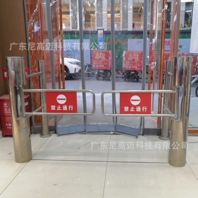不锈钢圆柱式双开摆闸机超市商场进出口单向门承德卖场医院单限門
