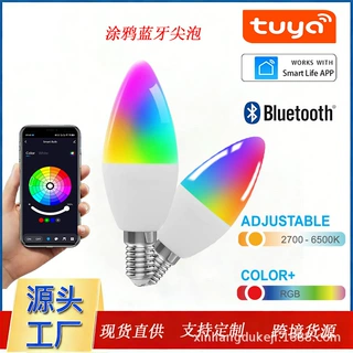 涂鸦智能蓝牙5W E14尖泡灯RGBCCT调光调色灯C37欧盟CE认证