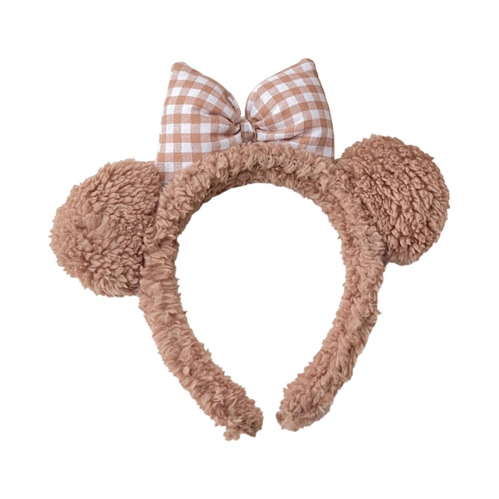 Nueva diadema de felpa de orejas de oso con lazo lindo, diadema de cara superior de cráneo alto para niña, accesorios para el cabello de todo fósforo de primavera y verano