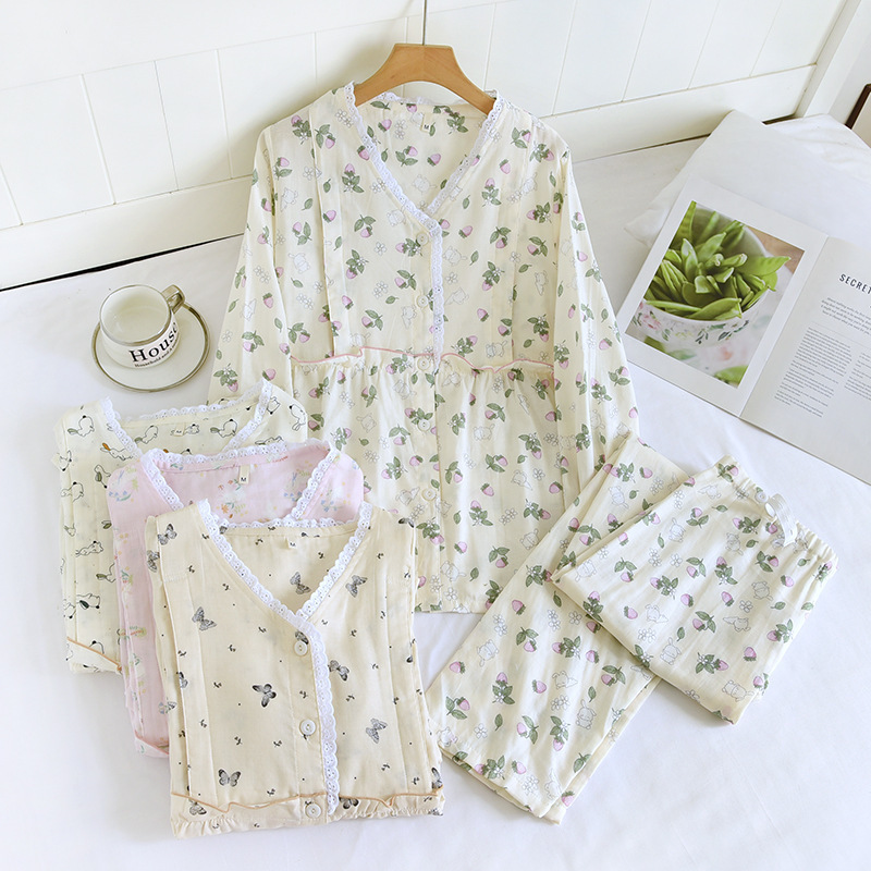 Pure Cotton Gauze Confinement Clothes Spring and Summer Thin Postpartum Lactation Period Maternity Pajamas Women's Spring & Fall Maternity Home Clothes Pure Cotton Gauze Confinement Clothes Spring and Summer Thin Postpartum Lactation Period Maternity Pajamas Women's Spring & Fall Maternity Home Clothes