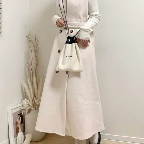 Japón y Corea del Sur 2023 otoño e invierno nuevo estilo cintura con cordones chaleco sin mangas cruzado vestido largo de lana