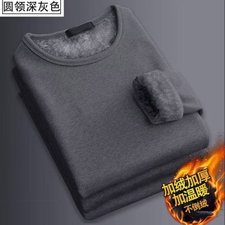 Invierno de los hombres de cuello redondo más el tamaño de terciopelo no invertido engrosada camisa de fondo delgado de algodón cálido de manga larga Camiseta ropa interior de otoño