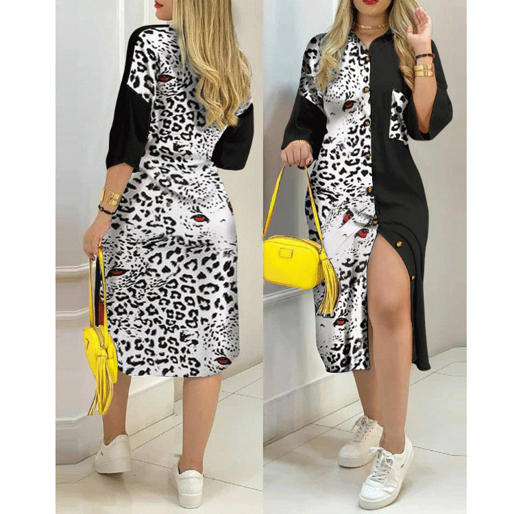 Shirt Dress Women Pocket Button Printing Color Contrast Dress 14 Shirt Dress Women Pocket Button Printing Color Contrast Dress