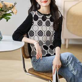 实拍新款针织女长袖2025秋印花套头毛衣休闲百搭上衣图片色棉