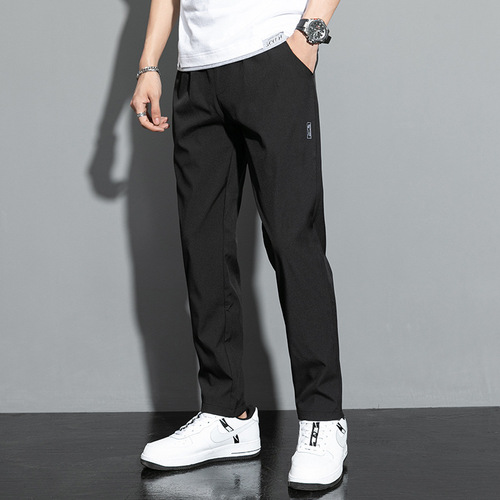 2025 Summer Casual Loose Slim Ice Silk Straight Leg Quick-Dry Breathable Men's Elastic Sports Pants