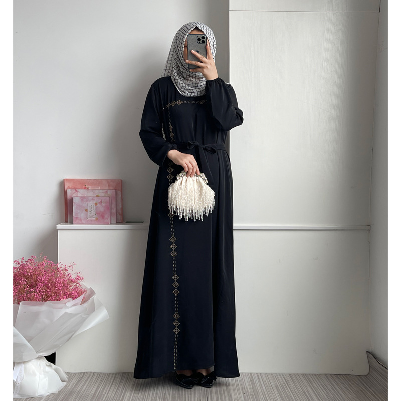 F186穆斯林中东迪拜回族女装时尚马来长裙烫钻长袍连衣裙详情8