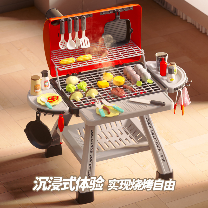 Comercio exterior infantil simulación de pulverización mesa de barbacoa juguetes caseros parrilla eléctrica cubiertos de cocina set de cocina
