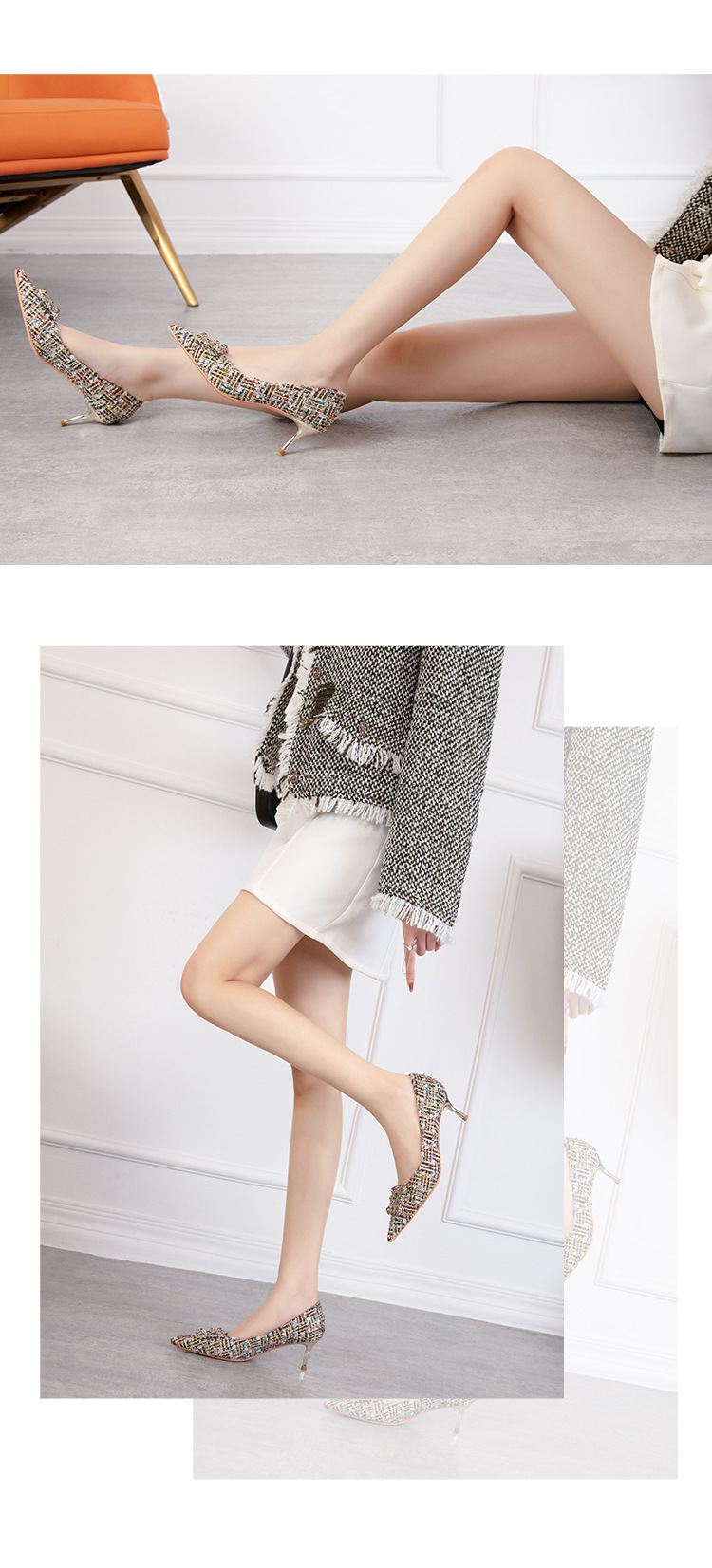 Fashion sexy slim high heels slim heels High heels shallow-cut pointe sparkling rhinester buckle women's single shoes_voghion.com