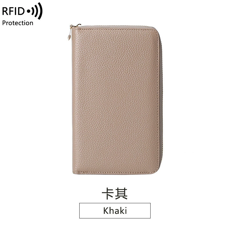 Кожаный паспортник, длинный кошелек из козьей кожи с защитой RFID, молния и цепь