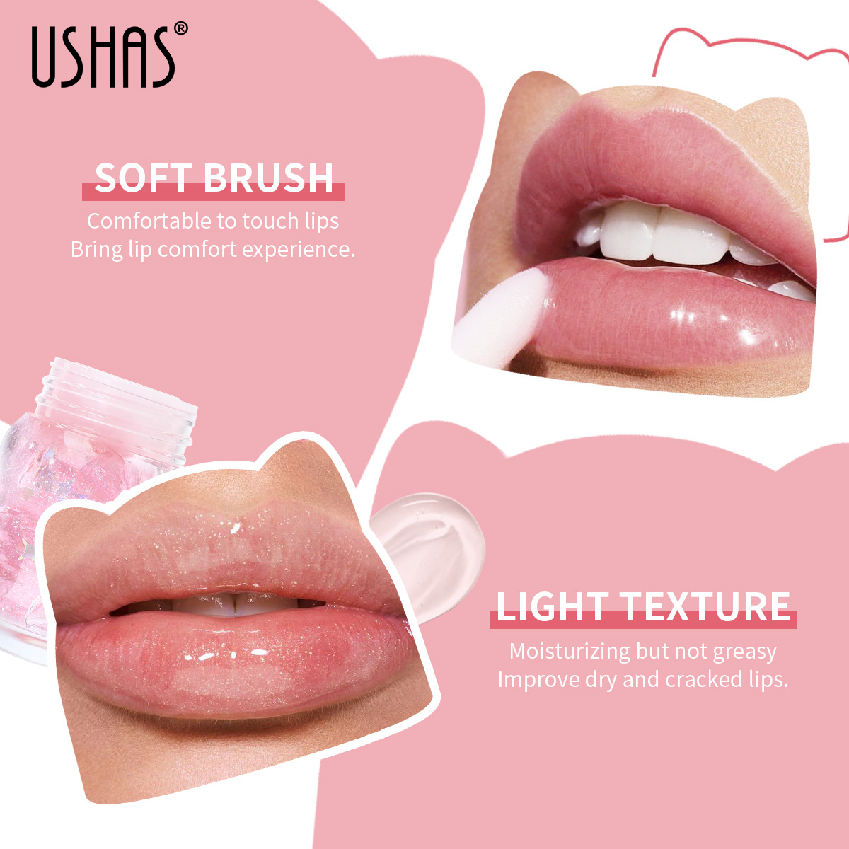 USHAS estilo caliente transfronterizo spot 3 colores brillo de labios líquido aceite de labios duradero sin caja