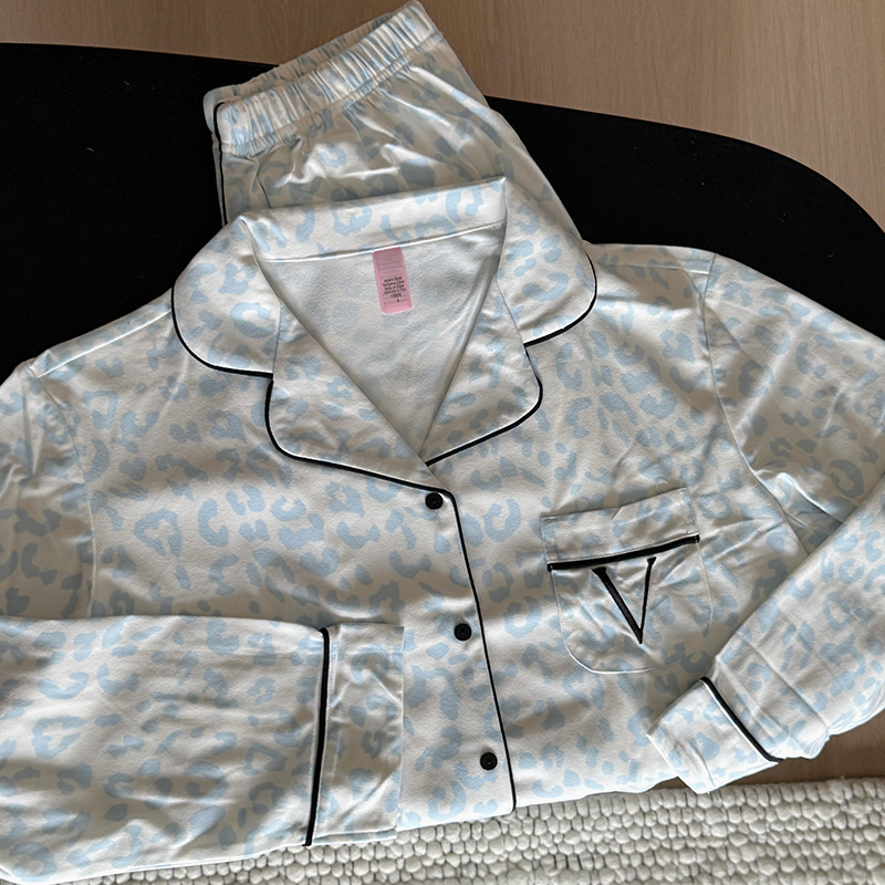 小众设计轻奢家居服轻舒绒轻舒绒蓝豹纹长袖长裤睡衣套装|undefined