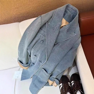 Blue Suit Denim Jacket Women's Early Autumn New Unique Super Good-looking High-end Retro Casual Loose Small