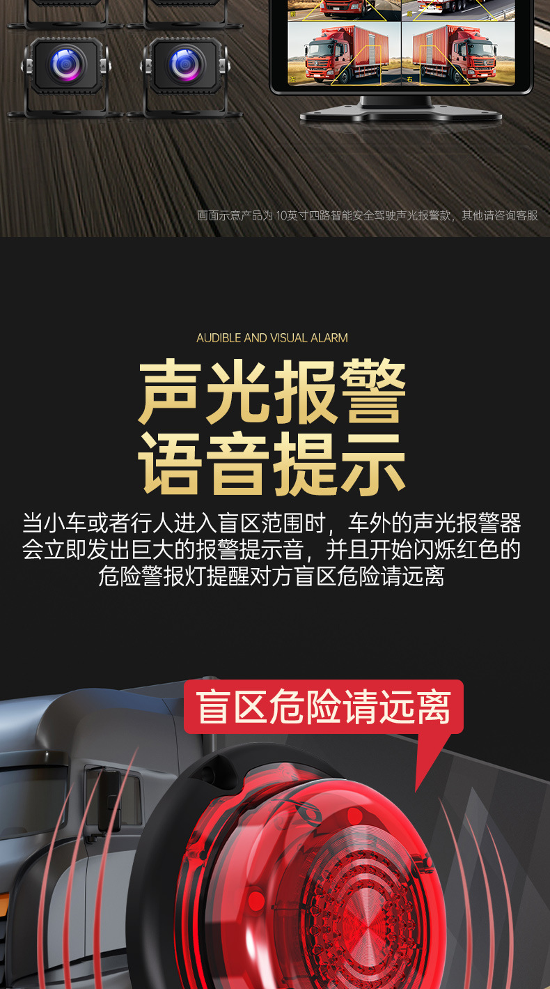 Truck dashcam 360-degree panoramic four-way monitoring 24V high-definition full-color night vision reversing camera 12V universal