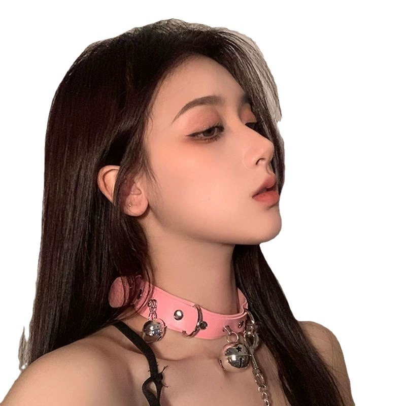 Bell Choker Necklace, Small Bell with Chain, Leather or Rope Styles, 43 cm Length