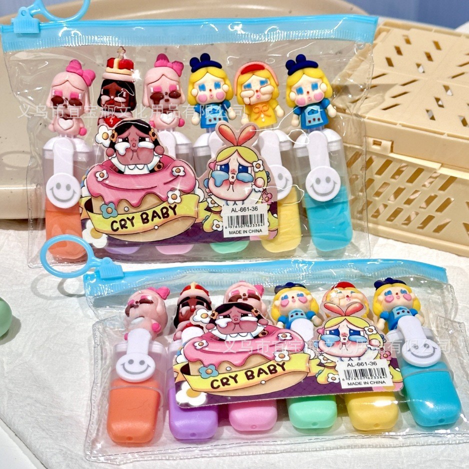 Mini bolsa de dibujos animados resaltador ins de marcado clave de alto valor 6 color juego de bricolaje lindo bolígrafo de color de graffiti