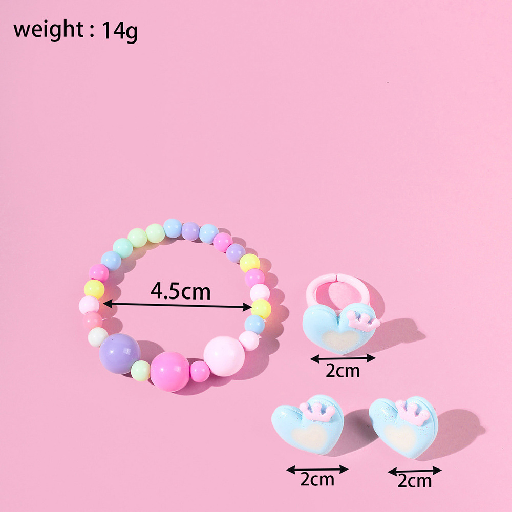 Acrylic Handmade Love Heart Beaded Earrings Ring Bracelet Three-Piece Set