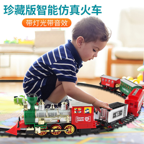 Christmas toy car foreign trade cross-border children's electric track classical train smoke simulation sound and light holiday gift