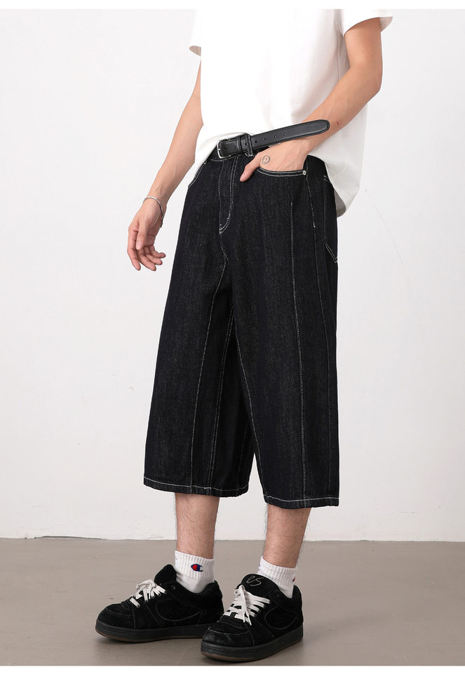 Quần jean short nam 7/10 dáng rộng suông phong cách denim cổ điển — Màu xanh da trời chi tiết 16