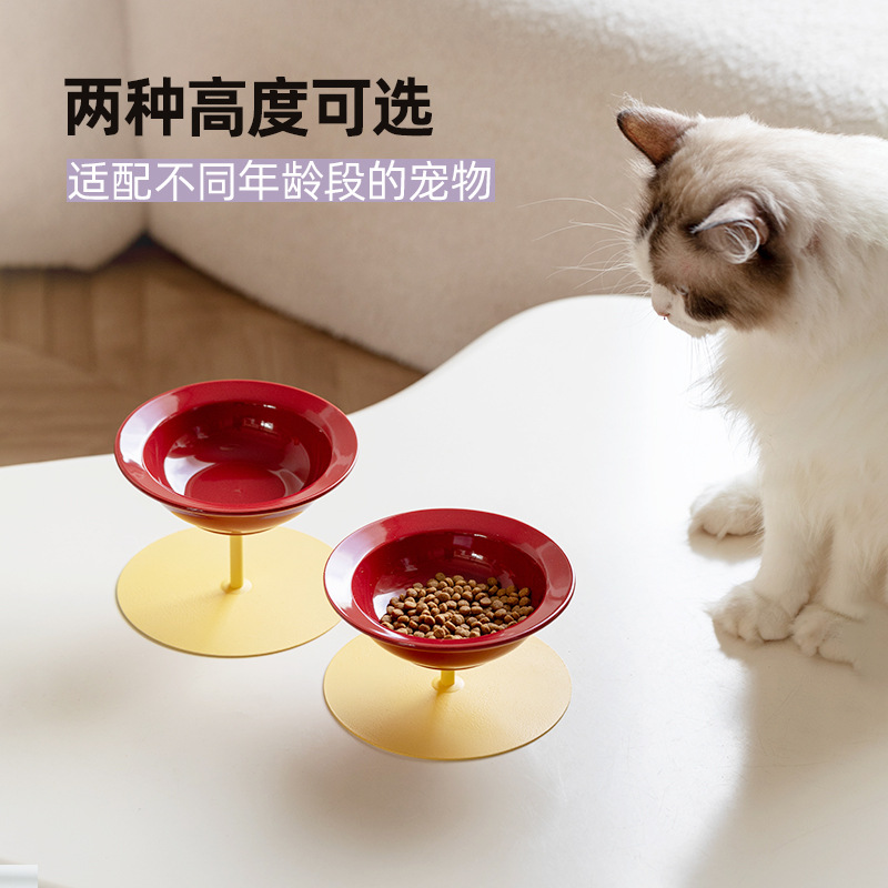 Cerámica creativa de pies altos de gran calibre de alto valor facial para mascotas y gatos cuello protector de columna cervical anti-derrumbe tazón de agua de grano