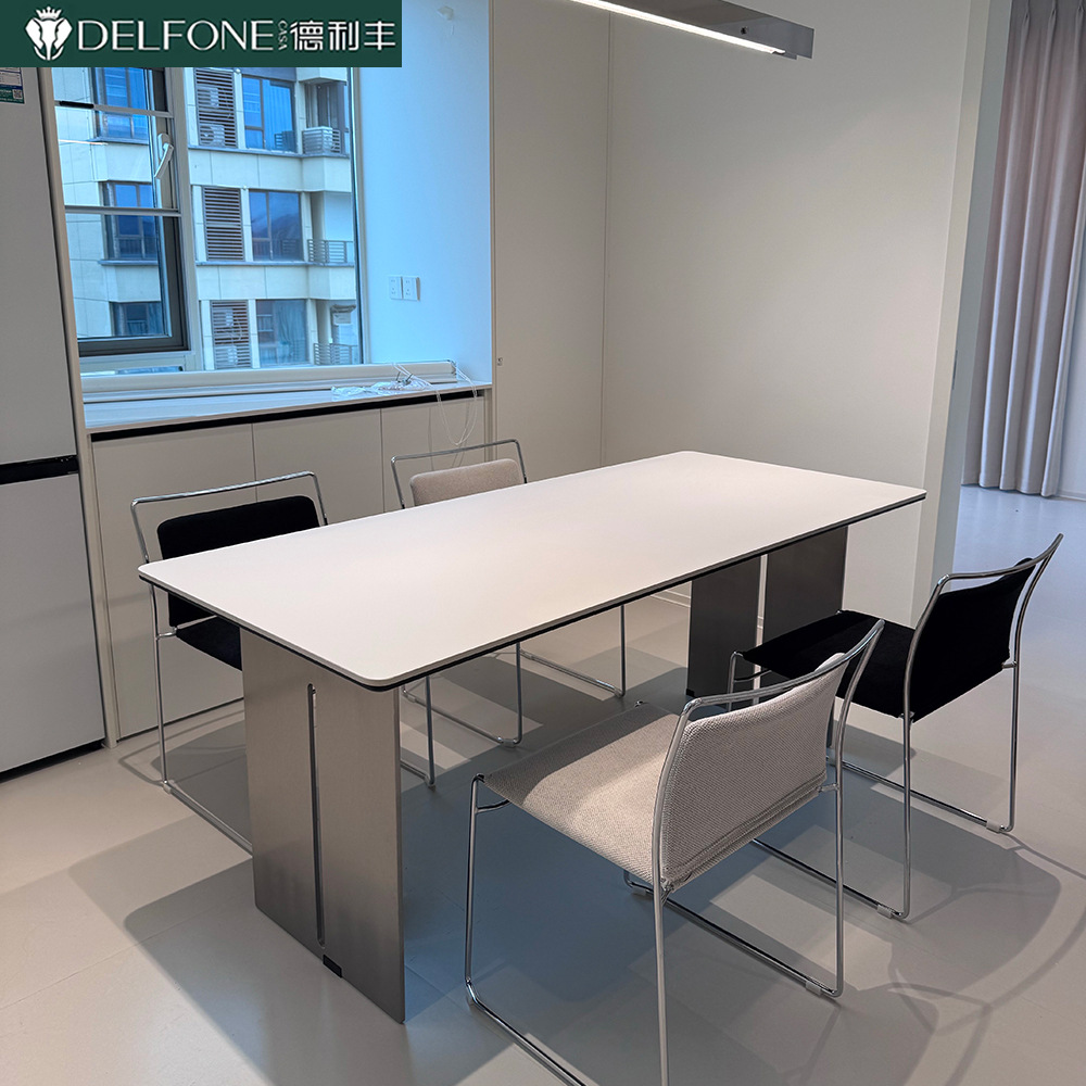 Minimalist Delifeng Slate Dining Table, High-End Solid Stainless Steel Rectangular Modern Simple Household Small Apartment Dining Table