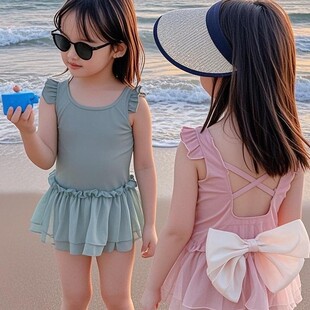 Girls' Swimming Suit 2025 New Children's Body Skirt Swimsuit Solid Color Cute Baby Princess Swimsuit