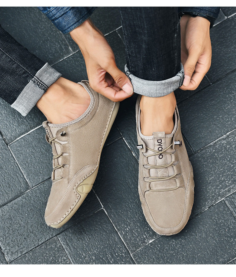 Giày lười nam da heo lớp đầu LDECK cổ thấp đế bằng, kiểu giày Martin cỡ lớn — D8002 kaki (con cáo), D8002 Đen (Dấu cáo), D8009 Xám đậm (Dấu cáo), G8002 kaki (logo cừu) chi tiết 10